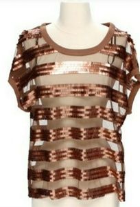Womens Rose Gold Fringe Sequin Mesh Jersey